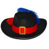 Funny Fashion Musketier verkleed hoed met rode band en veer - volwassenen - Verkleedhoofddeksels