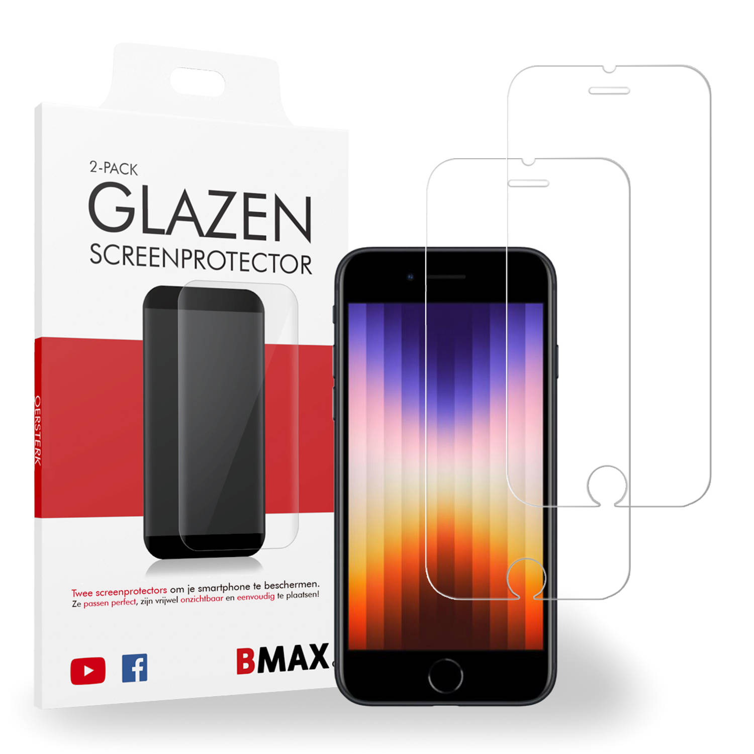2-pack BMAX Apple iPhone SE 2022 Screenprotector - Glass - 2.5D