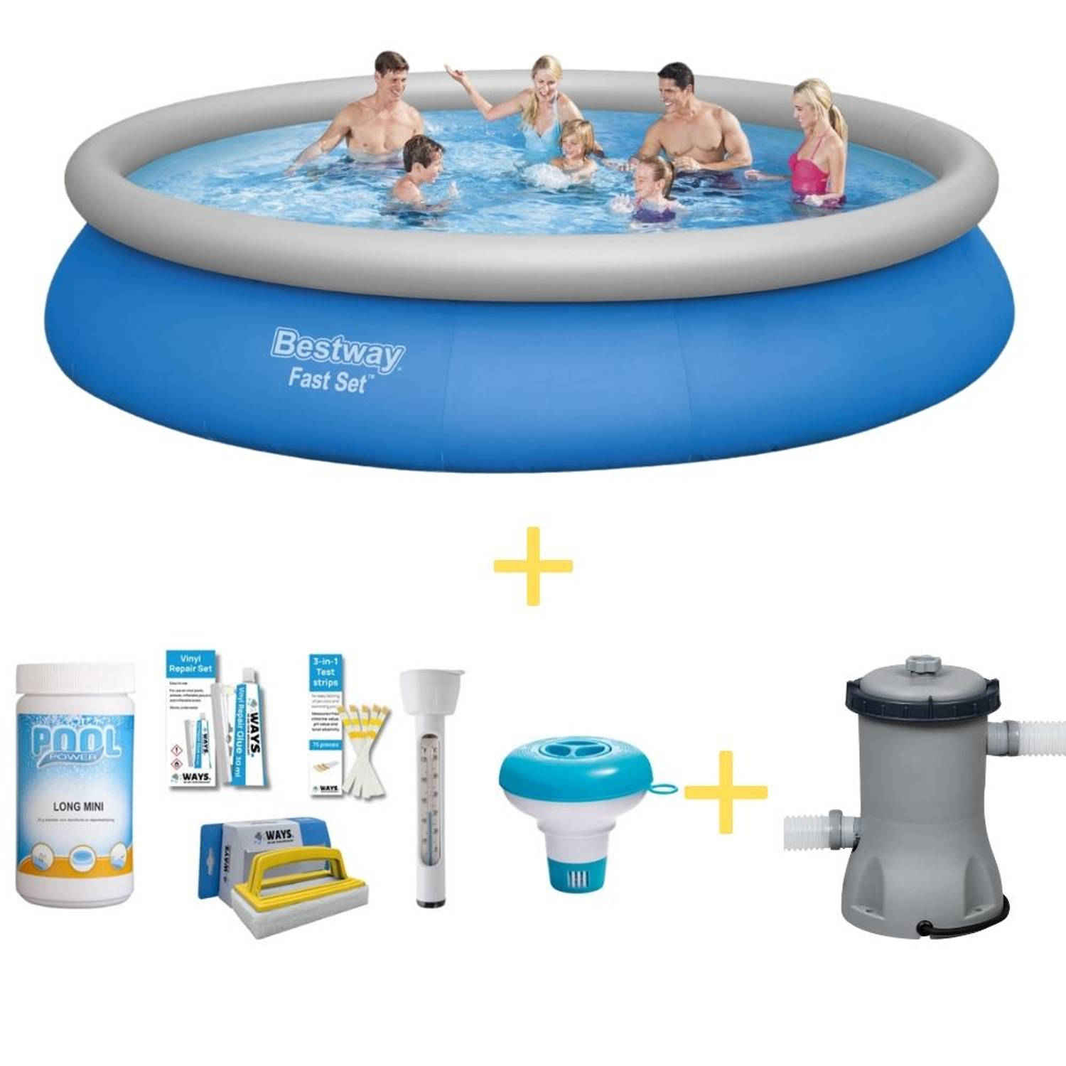 Bestway Zwembad - Fast Set - 457 x 84 cm - Inclusief WAYS Onderhoudspakket & Filterpomp