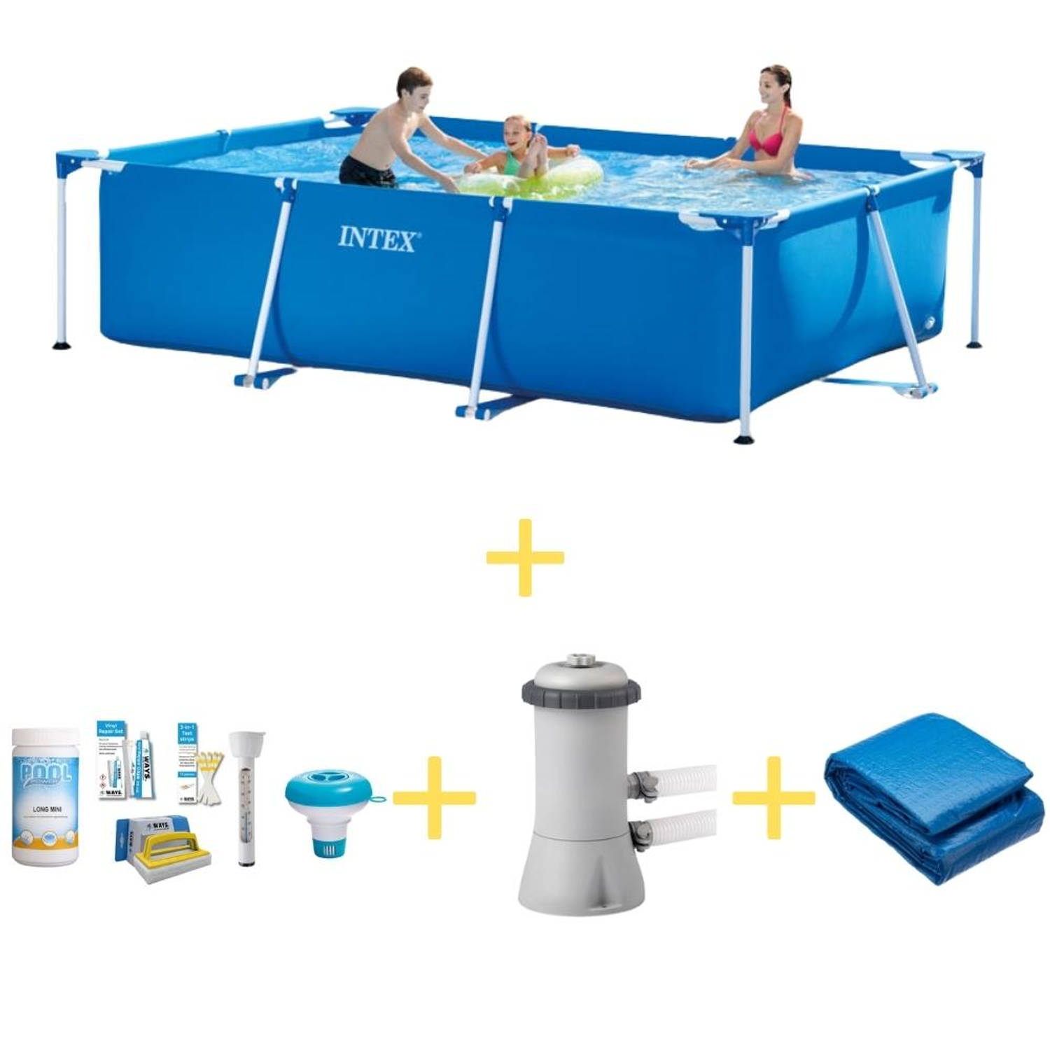 Intex Zwembad Frame Pool 300 X 200 X 75 Cm Inclusief Ways Onderhoudspakket, Filterpomp & Grondzeil