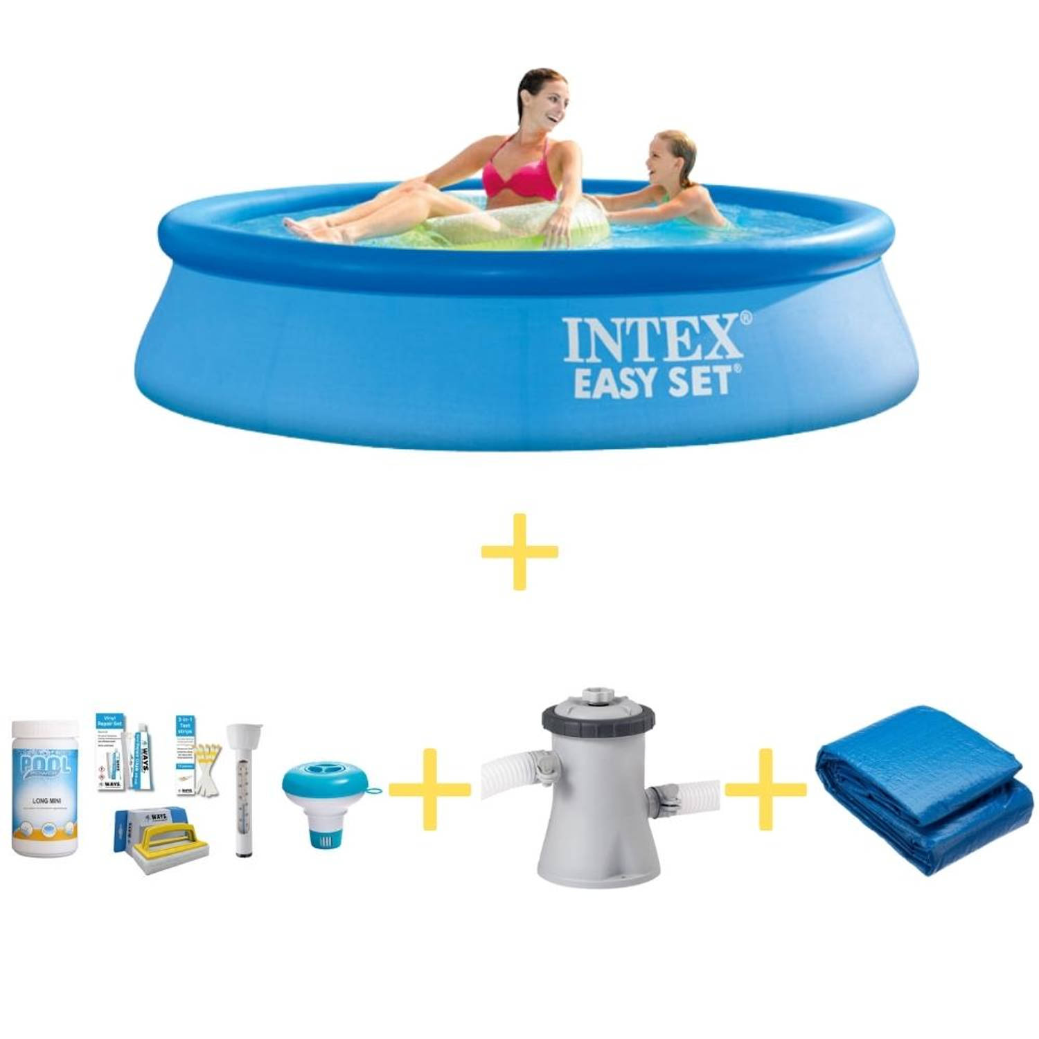 Intex Zwembad Easy Set 244 X 61 Cm Inclusief Ways Onderhoudspakket, Filterpomp & Grondzeil