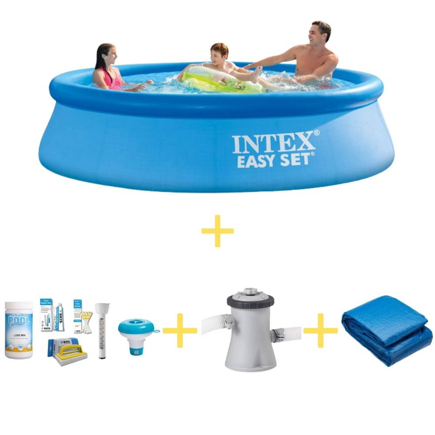 Intex Zwembad Easy Set 305 X 76 Cm Inclusief Ways Onderhoudspakket, Filterpomp & Grondzeil