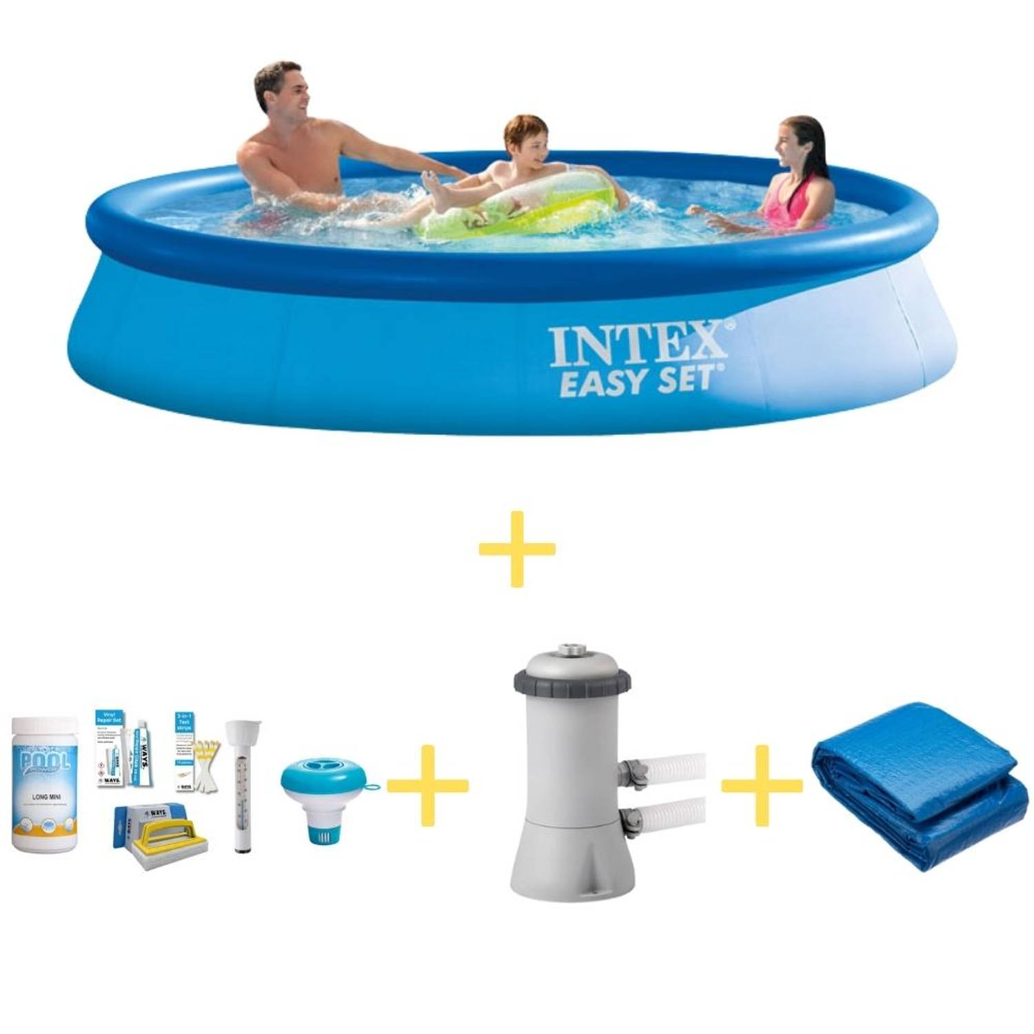 Intex Zwembad Easy Set 366 X 76 Cm Inclusief Ways Onderhoudspakket, Filterpomp & Grondzeil