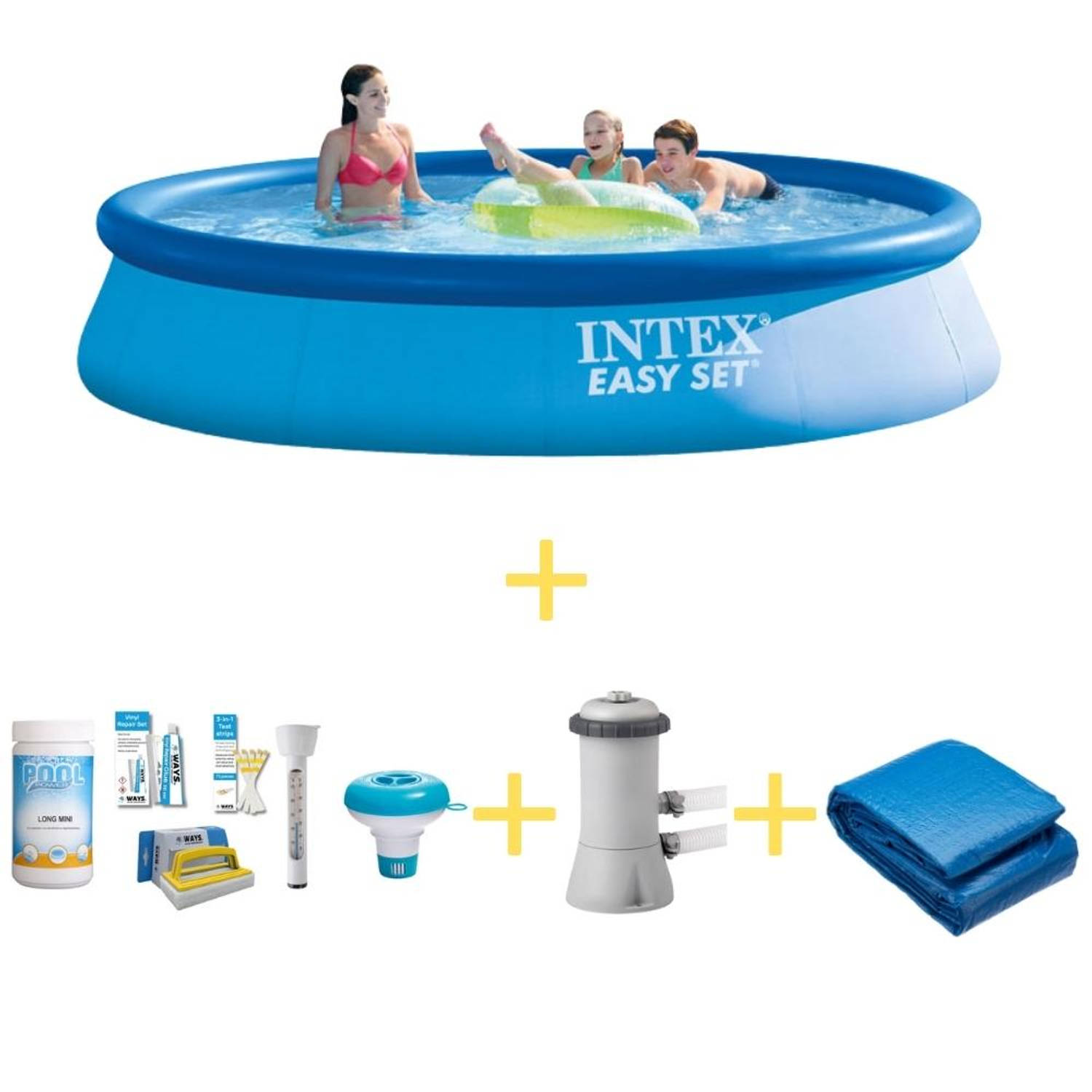 Intex Zwembad Easy Set 396 X 84 Cm Inclusief Ways Onderhoudspakket, Filterpomp & Grondzeil