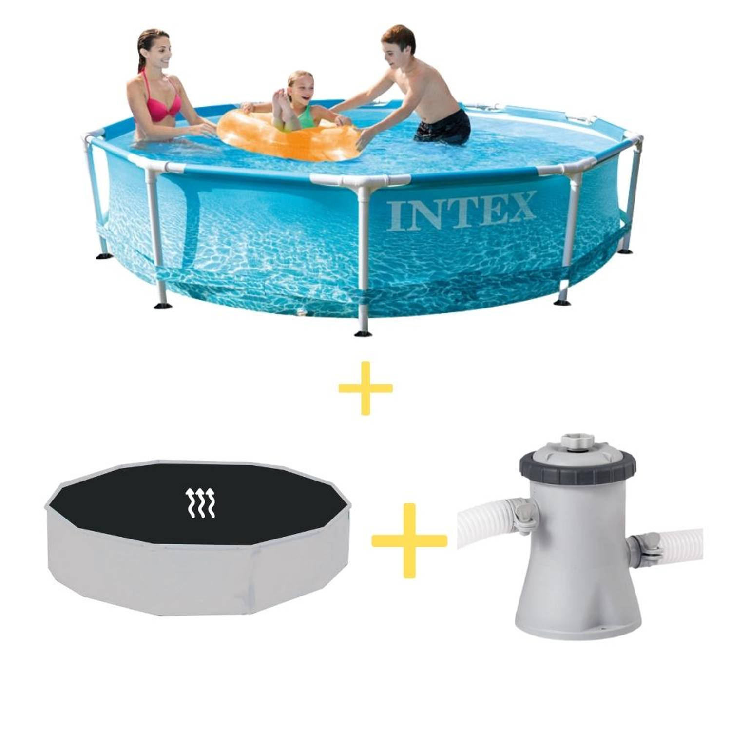 Intex Zwembad Metal Frame Strandzijde 305 X 76 Cm Inclusief Solarzeil & Filterpomp