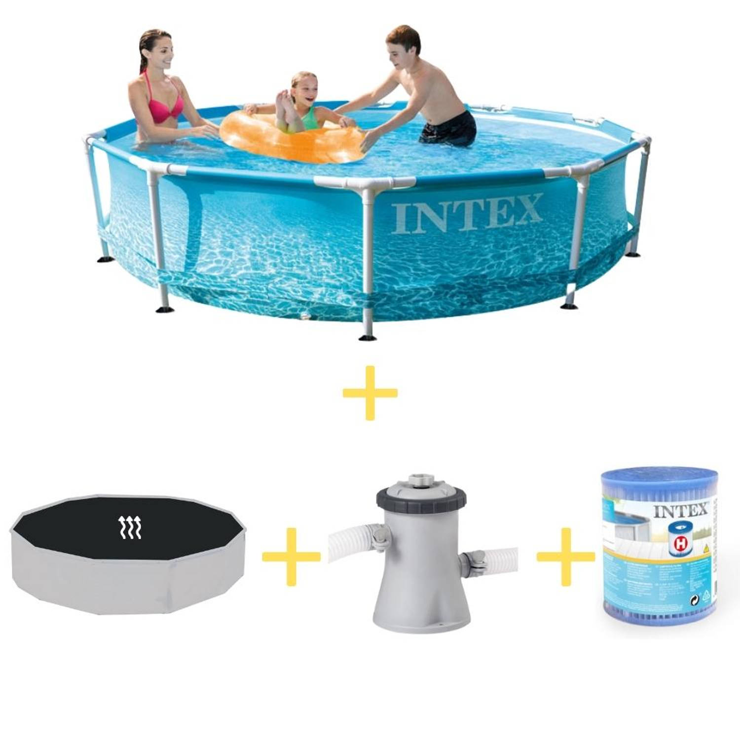 Intex Zwembad Metal Frame Strandzijde 305 X 76 Cm Inclusief Solarzeil, Filterpomp & Filter