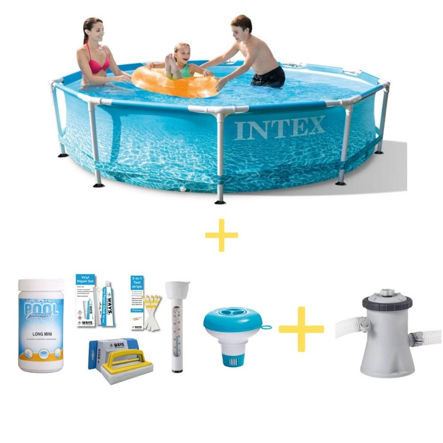 Intex Zwembad Metal Frame Strandzijde 305 X 76 Cm Inclusief Ways Onderhoudspakket & Filterpomp