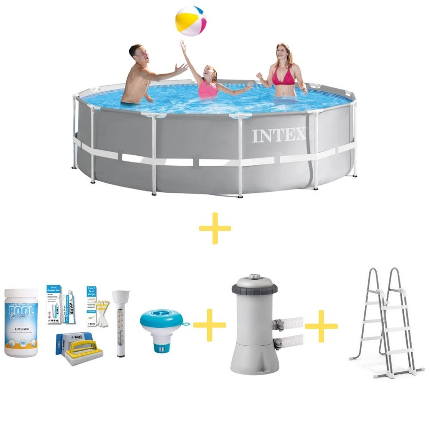Intex Zwembad - Prism Frame - 366 x 99 cm - Inclusief WAYS Onderhoudspakket, Filterpomp & Safety Ladder
