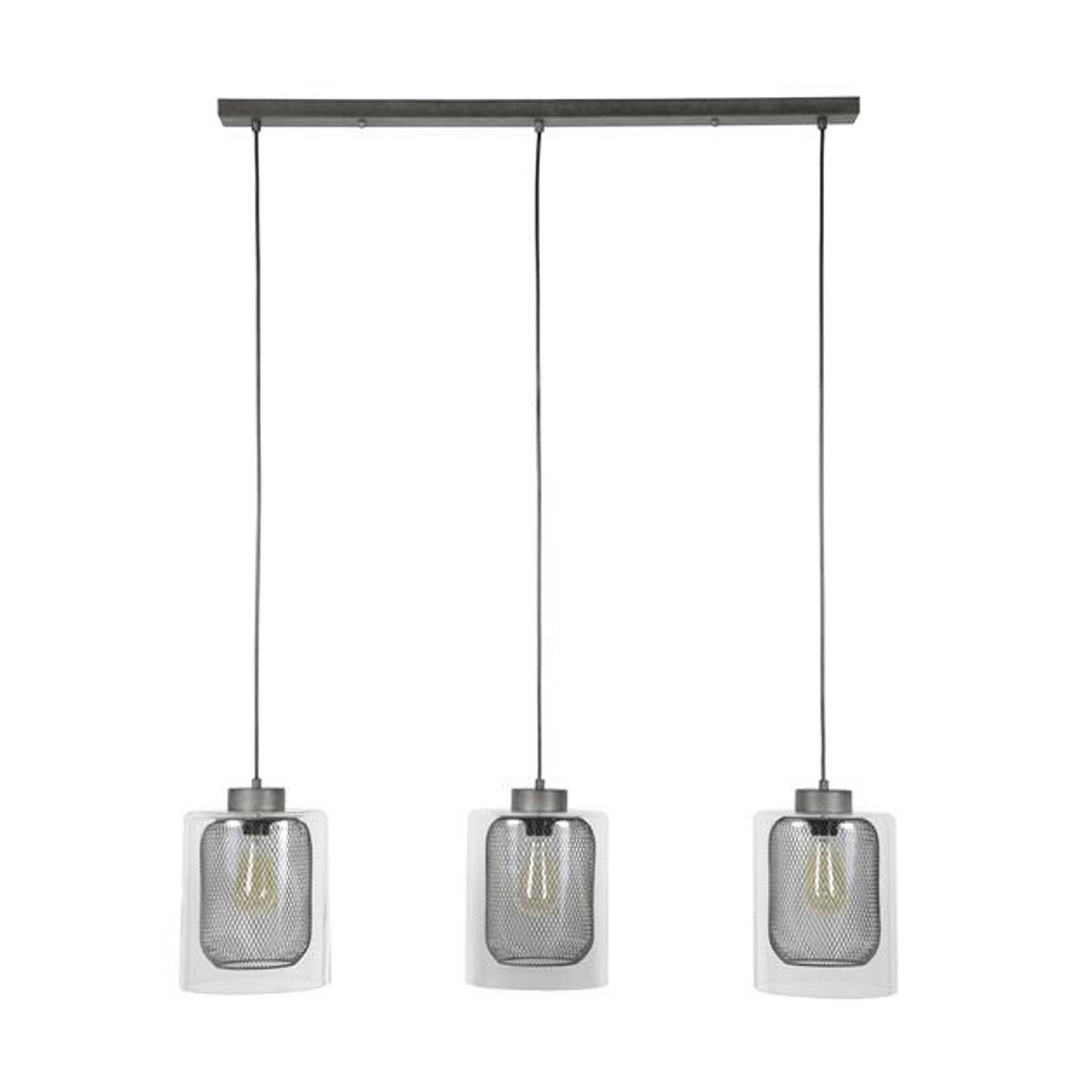 Industriële hanglamp Elodie 3-lichts raster glas