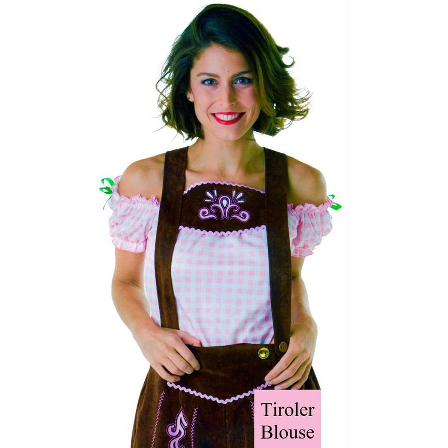 Tiroler Blouse Dames Dirndl Roze-Wit - Maat: S