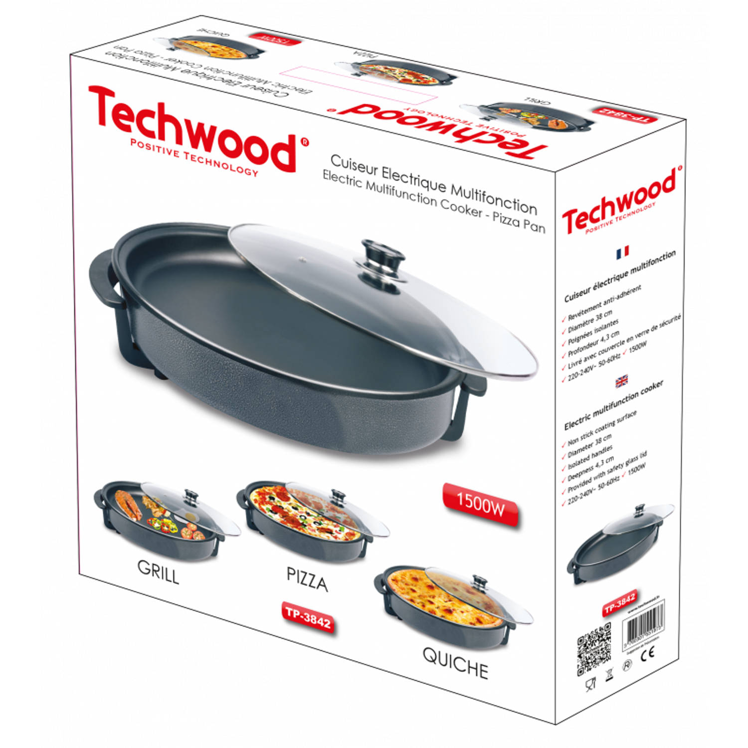 Techwood elektrische hapjespan tp3842- pizza pan - multifunctionele cooker - ø cm |