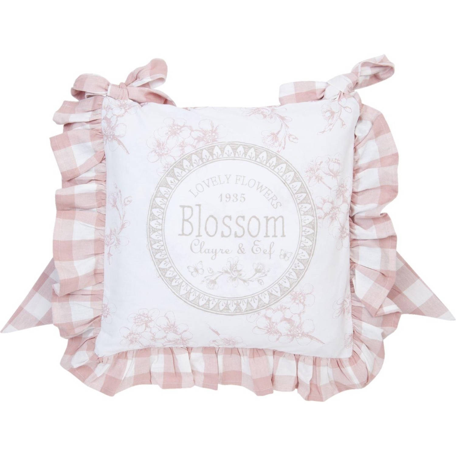 Clayre & Eef stoelkussenhoes - Katoen - 40 x 40 cm - Landelijk - Blossom - Oud Roze