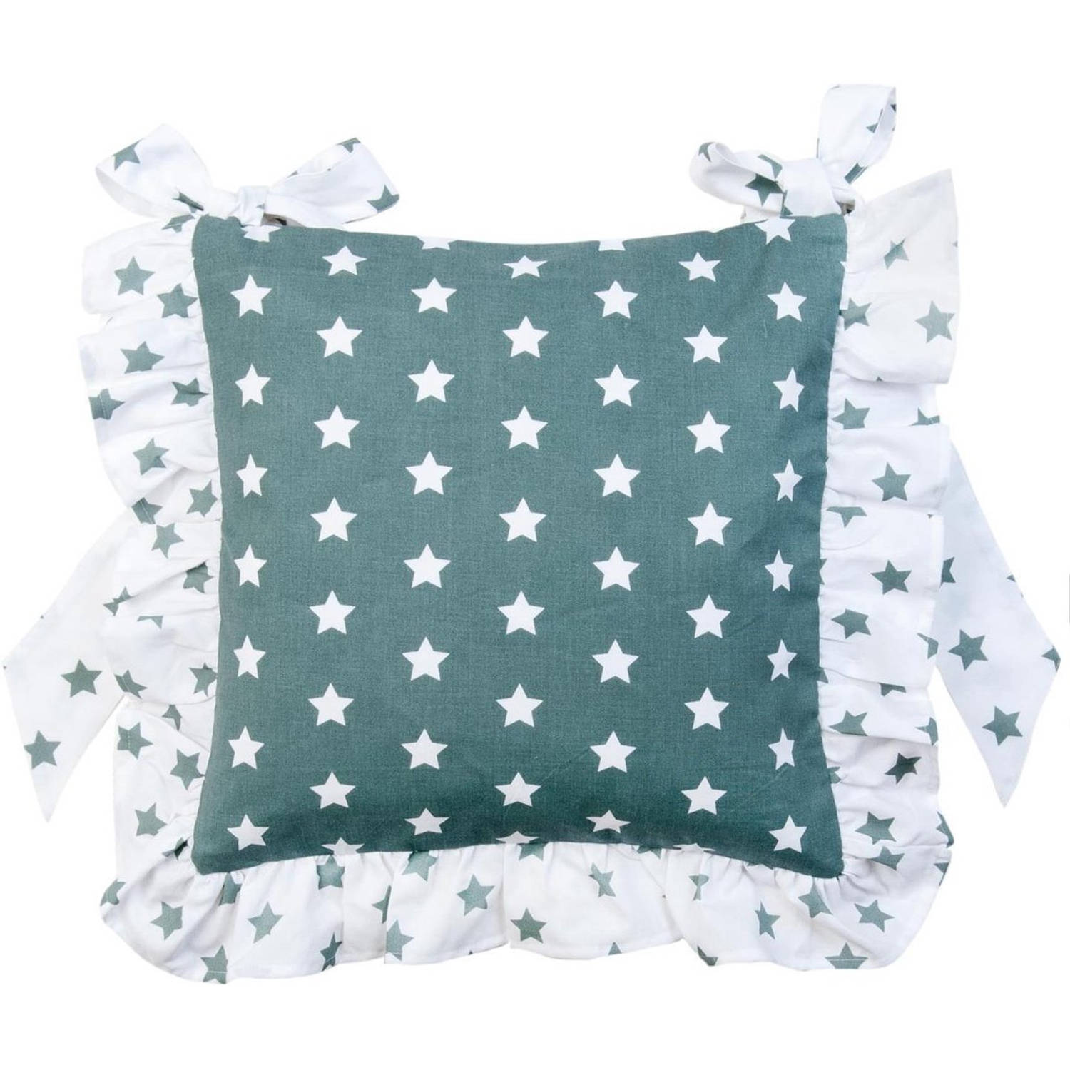 Clayre & Eef - Stoelkussen Hoes - CATCH A STAR - Grijsgroen - 40 x 40 cm