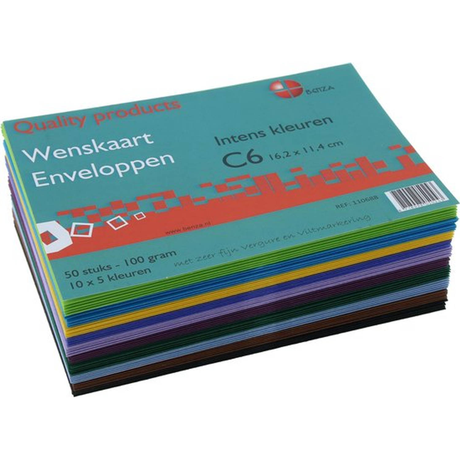 Benza Wenskaart Enveloppen Assorti Intense Kleuren - 16,2 x 11, 4 cm = C6 - 50 stuks