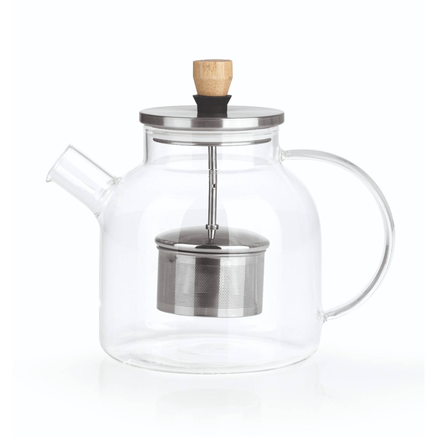 BEEM Teapot Glass, Glazen theepot met theefilter – 1L, Glas/Bamboo/RVS