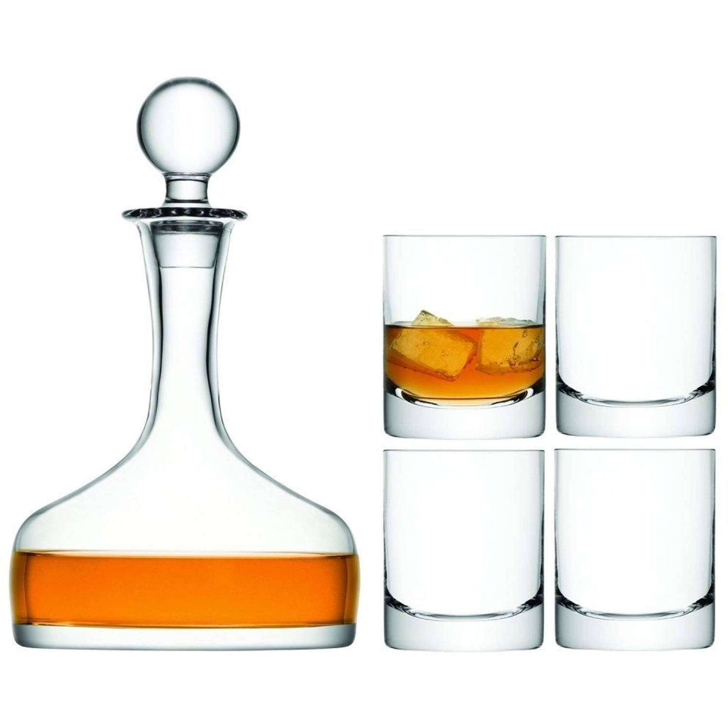 L.S.A. - Bar Karaf 1,6 liter met 4 Whisky Glazen 250 ml - Glas - Transparant