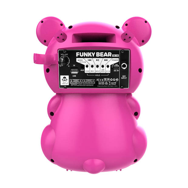 iDance Funky Bear Party Speaker - Karaoke Set voor Kinderen - Met Microfoon en Discoverlichting - Pink