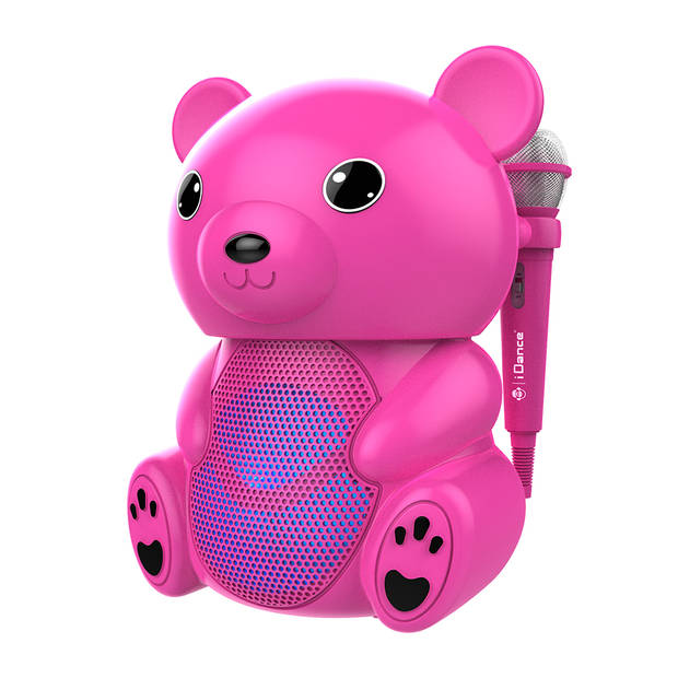 iDance Funky Bear Party Speaker - Karaoke Set voor Kinderen - Met Microfoon en Discoverlichting - Pink