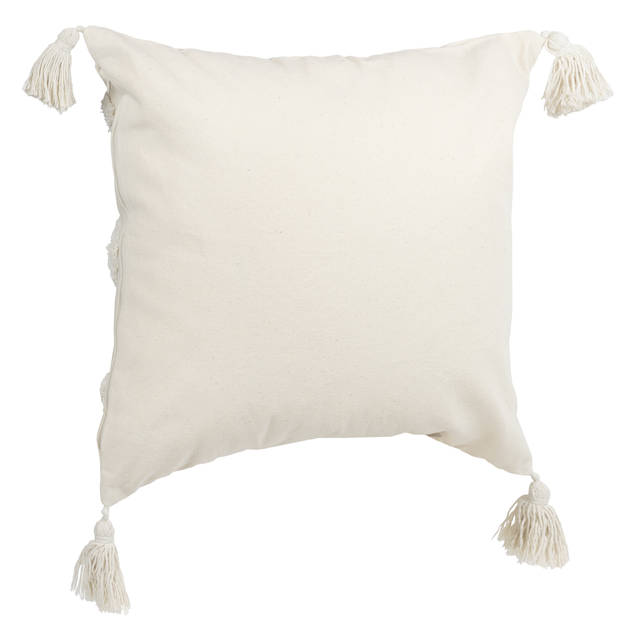 QUVIO Sierkussen gevuld met ruit patroon en franjes - 45 x 45 cm - beige