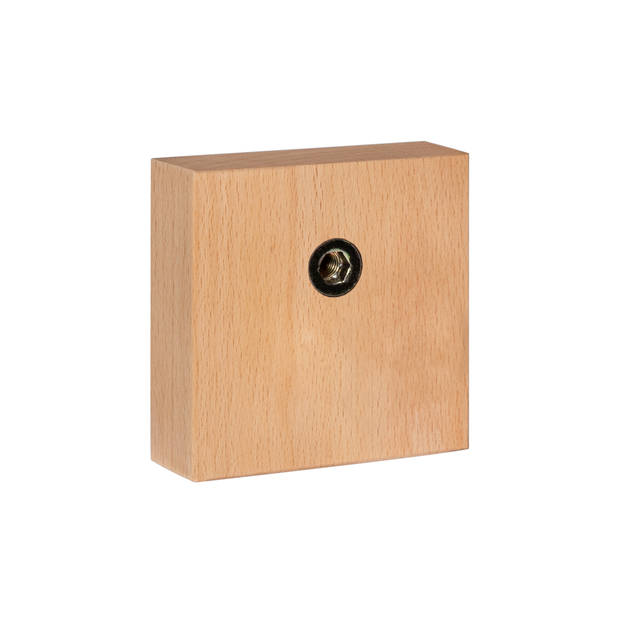 QUVIO Wandhaak houten vierkant met metalen haakje - Licht hout + goud