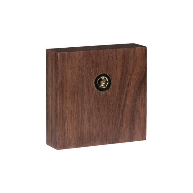 QUVIO Wandhaak houten vierkant met metalen haakje - Donker hout + goud