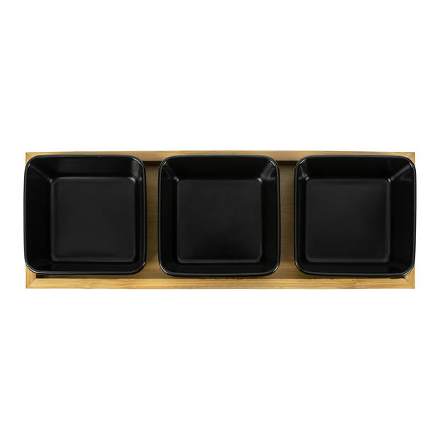 Krumble Tapas schaaltjes 3-delig met houten plankje - zwart