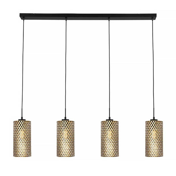 Freelight Hanglamp Cestino 4 lichts L 120 cm zwart - goud