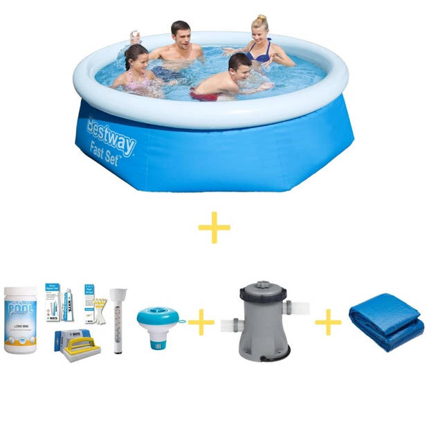 Bestway Zwembad - Fast Set - 244 x 66 cm - Inclusief WAYS Onderhoudspakket, Filterpomp & Grondzeil