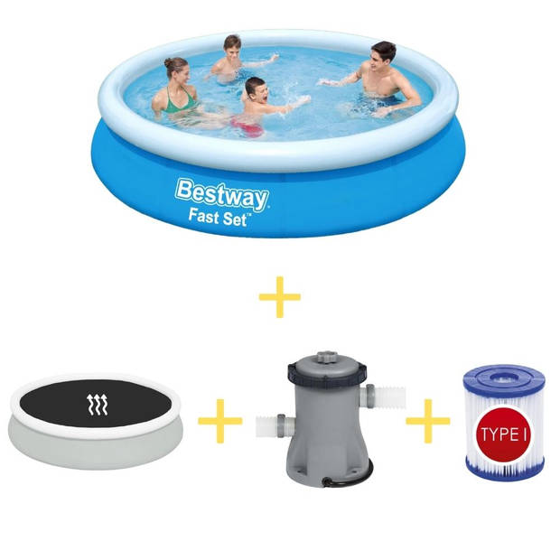 Bestway Zwembad - Fast Set - 366 x 76 cm - Inclusief Solarzeil, Filterpomp & Filter