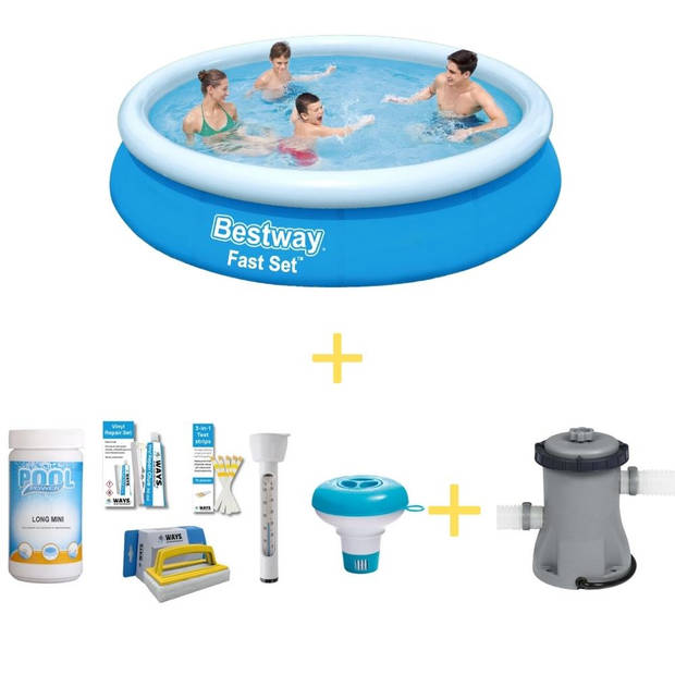 Bestway Zwembad - Fast Set - 366 x 76 cm - Inclusief WAYS Onderhoudspakket & Filterpomp