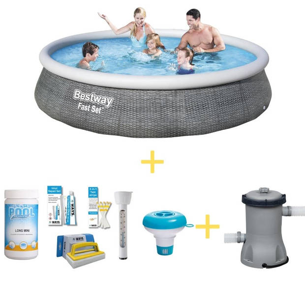 Bestway Zwembad - Fast Set - 396 x 84 cm - Inclusief WAYS Onderhoudspakket & Filterpomp