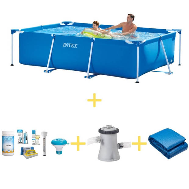 Intex Zwembad - Frame Pool - 260 x 160 x 65 cm - Inclusief WAYS Onderhoudspakket, Filterpomp & Grondzeil