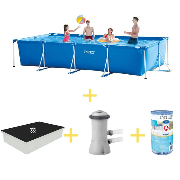 Intex Zwembad - Frame Pool - 450 x 220 x 84 cm - Inclusief Solarzeil, Filterpomp & Filter