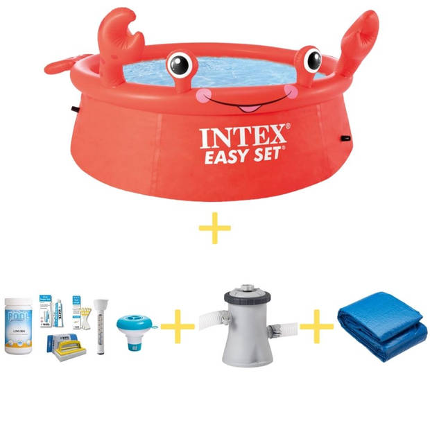 Intex Zwembad - Easy Set - 183 cm - Krab editie - Inclusief WAYS Onderhoudspakket, Filterpomp & Grondzeil