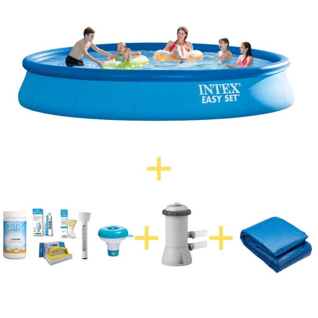 Intex Zwembad - Easy Set - 457 x 84 cm - Inclusief WAYS Onderhoudspakket, Filterpomp & Grondzeil