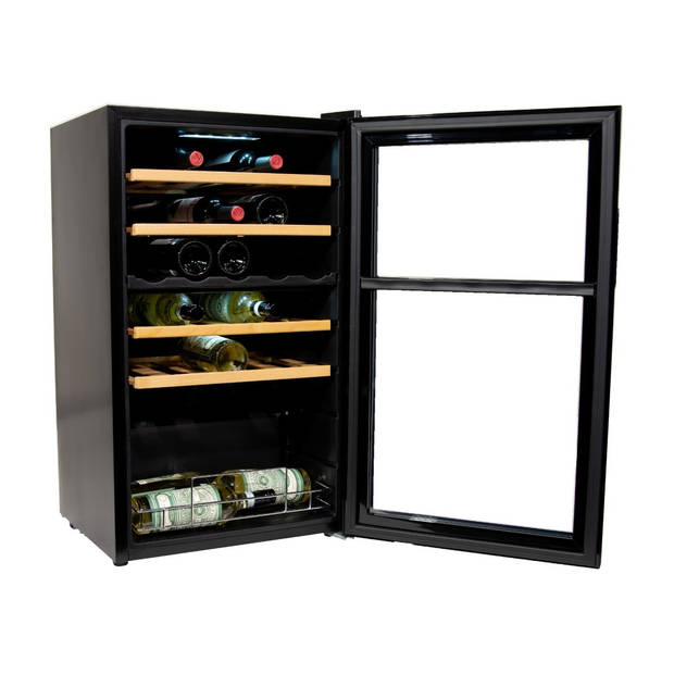 Vinata Cristallo Wijnklimaatkast Vrijstaand - Zwart - Wijnkoelkast 33 flessen - 85 x 49.5 x 43 cm - Wijnkast glazen deur