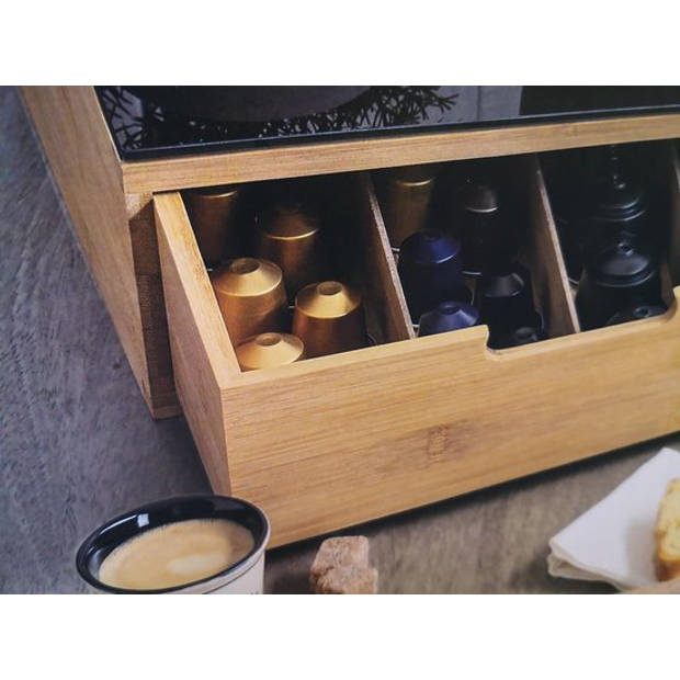 Koffie cup/capsule houder/dispenser lade bamboe hout universeel - Koffiecuphouders
