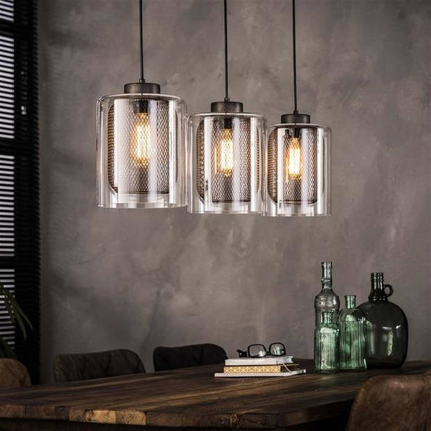Industriële hanglamp Elodie 3-lichts raster glas