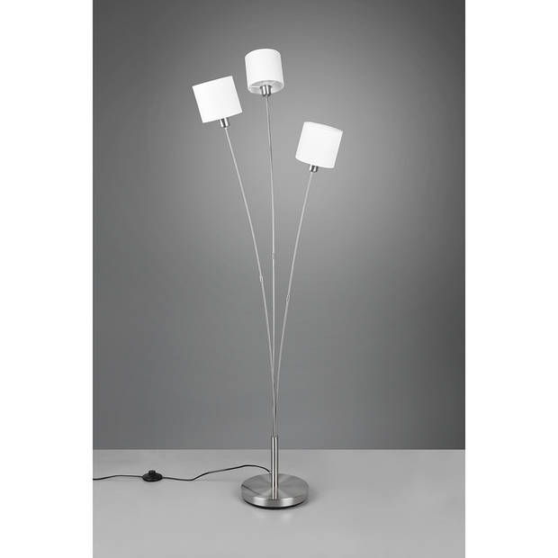 LED Vloerlamp - Trion Torry - E14 Fitting - 3-lichts - Rond - Mat Nikkel - Aluminium - Max. 40W