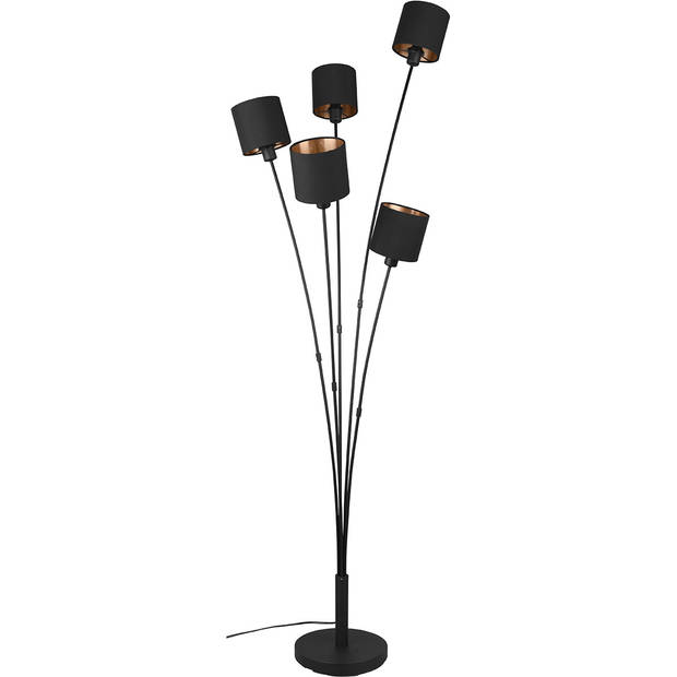 LED Vloerlamp - Trion Torry - E14 Fitting - 5-lichts - Rond - Mat Zwart/Goud - Aluminium - Max. 40W