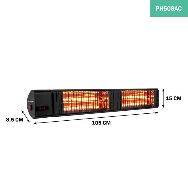 VONROC Heater Volsini – 3000W – Met afstandsbediening, timer, instelbare warmtes en LCD-scherm