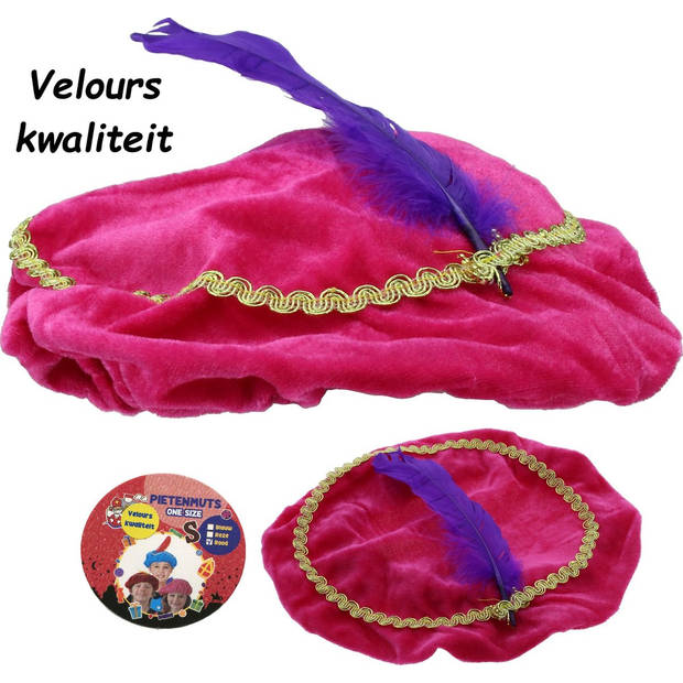 Pietenmuts - Barret – Velours – One Size – Roze