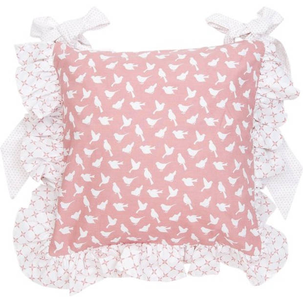 Clayre & Eef stoelkussenhoes - Katoen - 40 x 40 cm - Landelijk - Vogels - Birds - Oud Roze