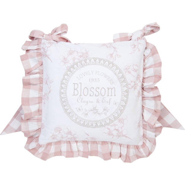 Clayre & Eef stoelkussenhoes - Katoen - 40 x 40 cm - Landelijk - Blossom - Oud Roze - 2 Stuks