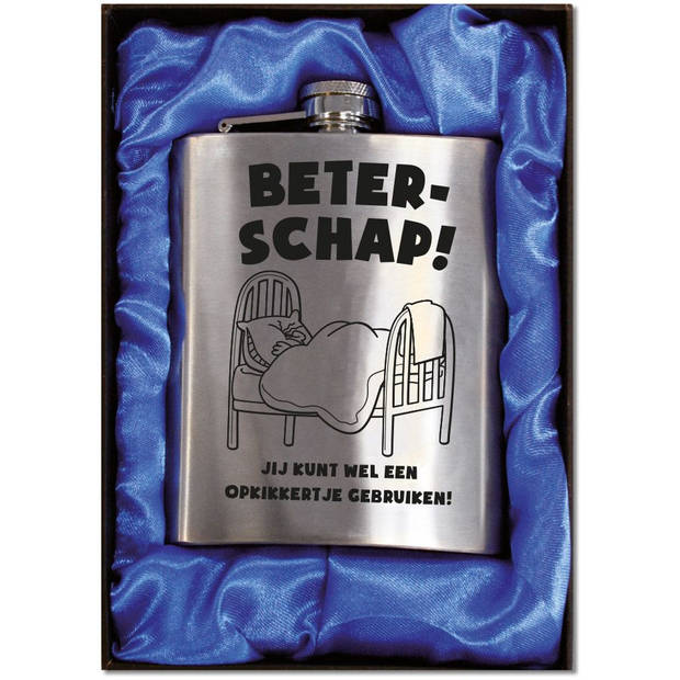 Zakfles - Heupfles met Schroefdop - RVS - Beterschap (inhoud 210 ml)