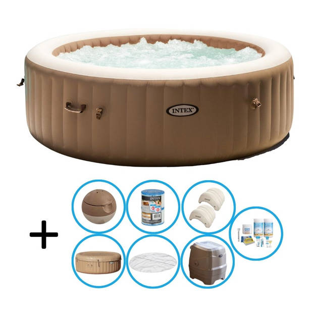 Intex - Bubble Massage - Jacuzzi - 216 x 71 cm - Beige - Inclusief onderhoudspakket en hoofdsteunen