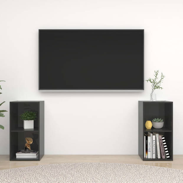 vidaXL Tv-meubelen 2 st 72x35x36,5 cm bewerkt houthoogglans grijs