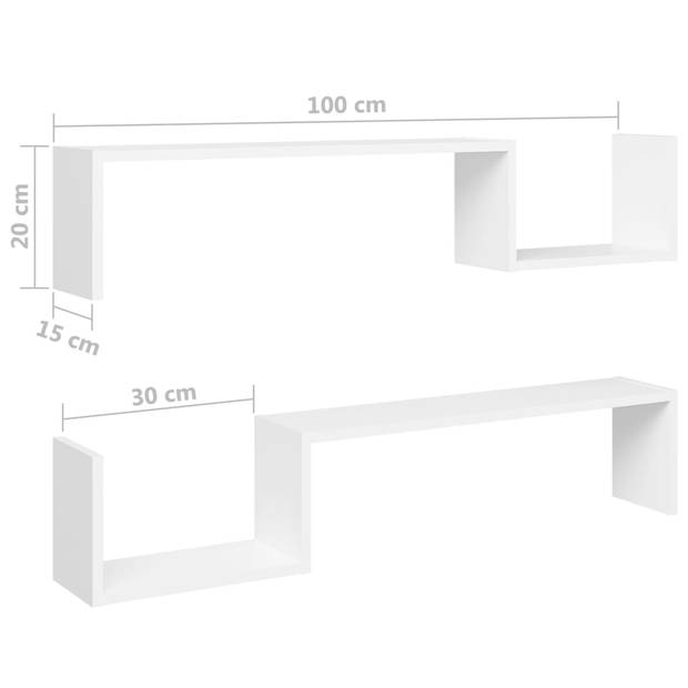 vidaXL Wandschappen 2 st 100x15x20 cm bewerkt hout wit