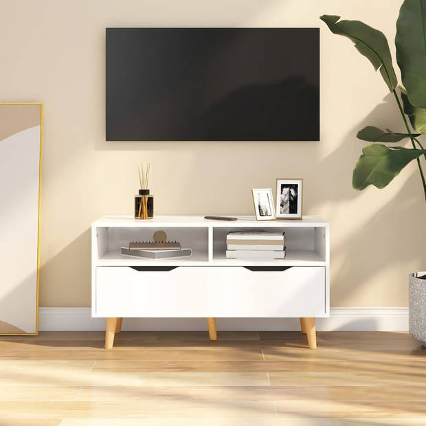 vidaXL Tv-meubel 90x40x48,5x cm bewerkt hout hoogglans wit