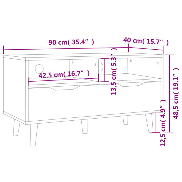 vidaXL Tv-meubel 90x40x48,5 cm bewerkt hout gerookt eikenkleurig